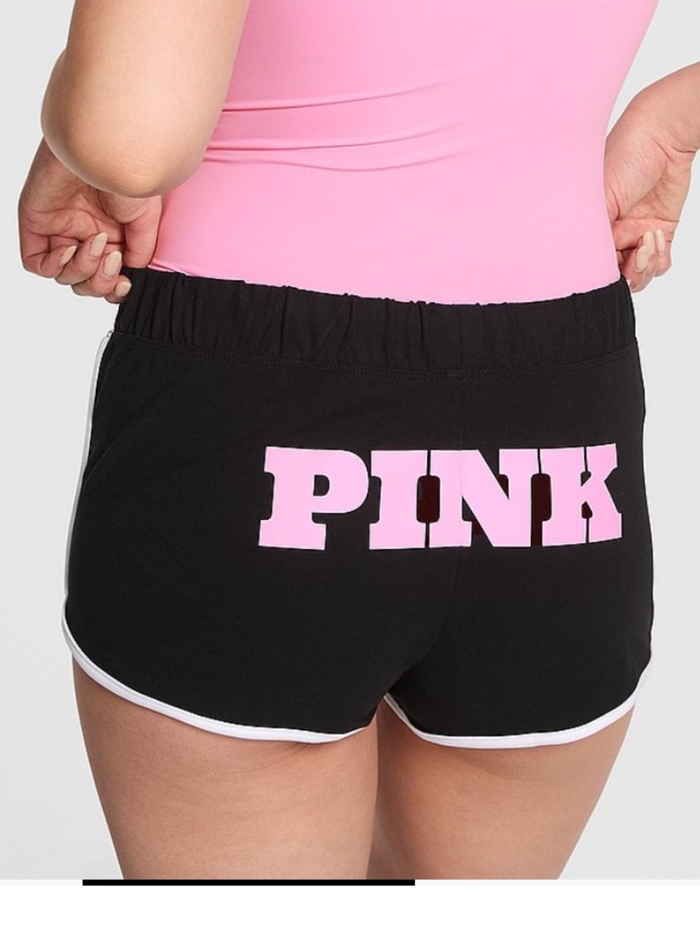 PINK Victoria's Secret Black Shorts with Pink Logo and White Trim